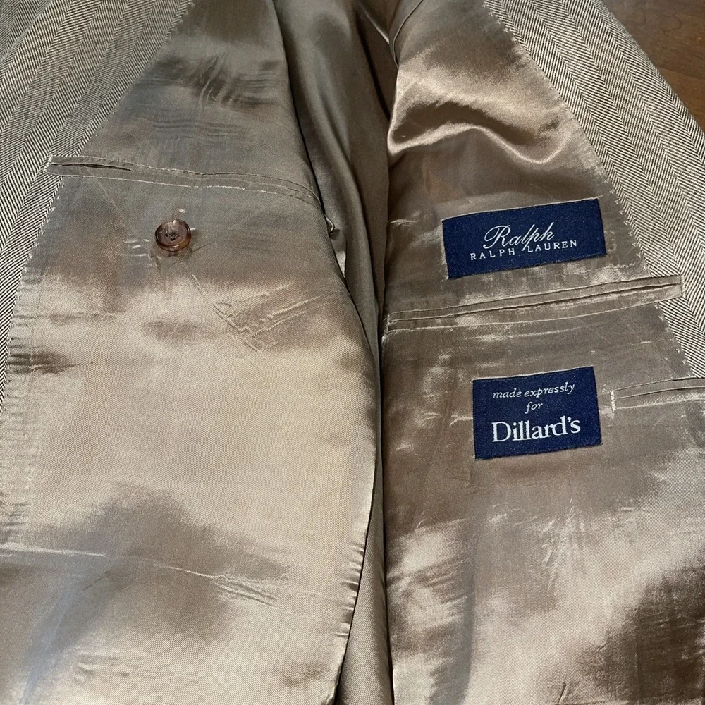 Ralph Lauren Blazer Men 46R Beige 100%‎ Silk Herringbone Wedding Business